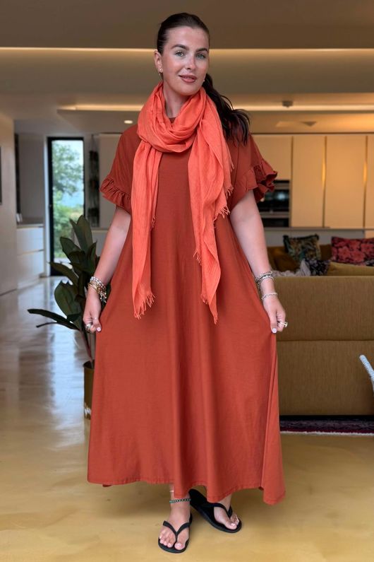 Made in Italy Summer Oscar Pure Cotton T Shirt Dress Rust /7 =